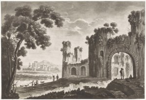Paesaggio con rovine, pastori e viandanti