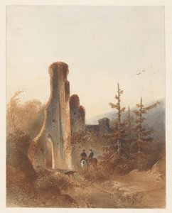 Paesaggio con due cavalieri vicino a una rovina da Anonymous