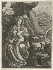 Maria con Bambino in un paesaggio roccioso da Anonymous