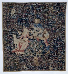 Millefleurs con pastore e pastorella (frammento) da Anonymous