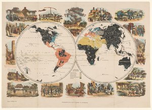 Mappa missionaria del mondo e scene religiose