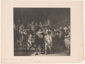 Ufficiali e altri tiratori del distretto II ad Amsterdam sotto la guida del capitano Frans Banninck Cocq e del tenente Willem van Ruytenburch, noto come la 
