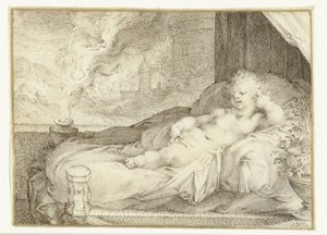 Putto sdraiato su una panca