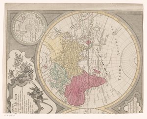 Rechterhelft van een wereldkaart, met het oostelijk halfrond Mappa totius mundi : adornata juxta observationes