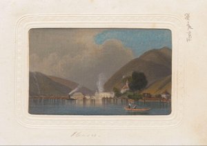 Riproduzione di una stampa di una vista di Ebensee in Austria