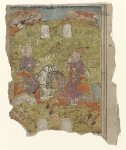 Restante di una miniatura con due cavalieri e guerrieri da Anonymous