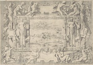 Paesaggio fluviale in cornice ornamentale da Anonymous