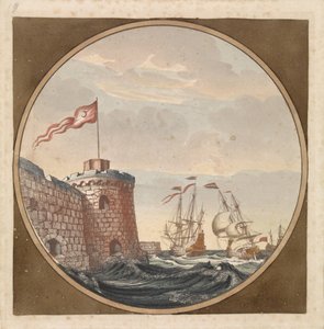 Navi vicino a un bastione con bandiera turca