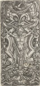 Scudo di cartiglio con un erma (serie Vlakdecoraties met grotesken in rolwerk) da Anonymous