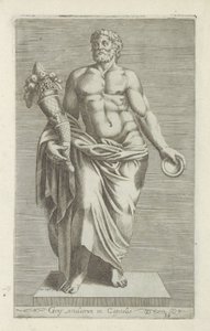 Scultura di un uomo con un corno dell