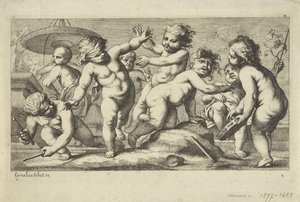 Putti che giocano presso una fontana da Anonymous