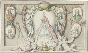 Donna in piedi, due putti e quattro medaglioni da Anonymous