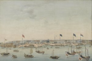 Tre vedute del fiume delle Perle: Canton, Macao, Whampoa
