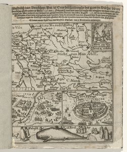 Pagina del titolo del pamphlet: Balena di Berckhey spiaggiata nel 1598 da Anonymous