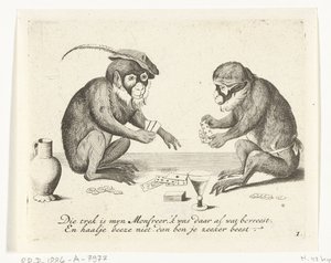 Due scimmie che giocano a carte (Verschillende bedrijven uit het menselijke leven door apen voorgesteld, Wat is 