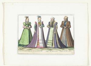 Quattro donne vestite secondo la moda tedesca ad Augusta, ca. 1580 da Anonymous