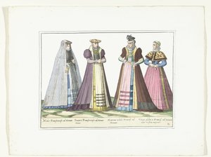 Quattro donne vestite secondo la moda tedesca a Francoforte, ca. 1580 da Anonymous