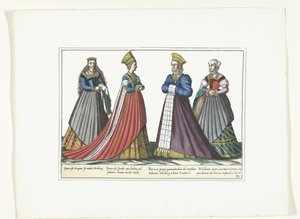 Vier vrouwen gekleed volgens de Duitse mode in Neurenberg, ca. 1580 da Anonymous