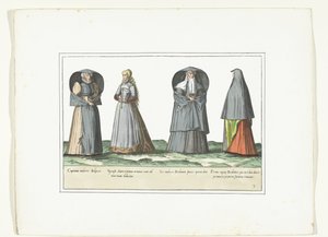 Quattro donne vestite secondo la moda di Anversa, Brabante e 