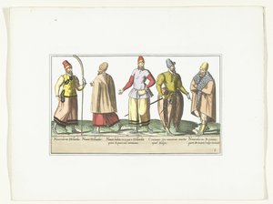 Cinque marinai vestiti secondo la moda nei Paesi Bassi e in Bretagna, ca. 1580 da Anonymous