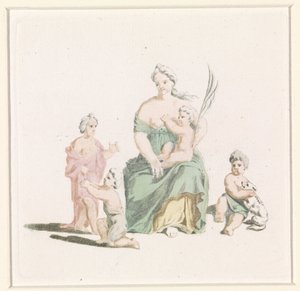 Donna con bambino in grembo e ramo di palma in mano da Anonymous