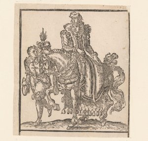 Donna a cavallo con servo al suo fianco (Kopieën naar ruiters van Jost Amman) da Anonymous