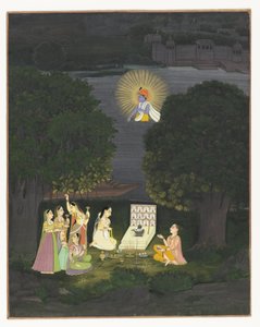 Donne che adorano Shiva interrotte da una visione di Krishna