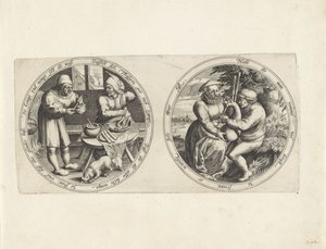 Produttori di salsicce e una suonatrice di cornamusa (serie: Medaglioni con iscrizioni ambigue)