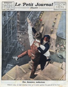 Una coppia di ballerini estremi si evolve sul cornicione di un grattacielo a New York. Illustrazione tratta da 