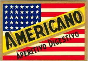 Pubblicità per il drink italiano Americano, con bandiera americana