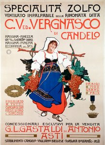 Poster pubblicitario per il fungicida zolfo ventilato prodotto dalla ditta italiana Vergnasco Candelo, XX secolo da Anonymous Anonymous