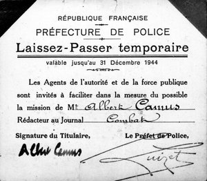 Pass temporaneo di Albert Camus, valido fino al 31 dicembre