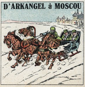 Trazione animale: da Arkangel a Mosca. Una troika in Russia. Illustrazione anonima del 1925. Collezione privata. da Anonymous Anonymous