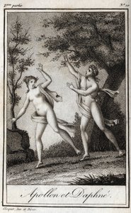 Apollo e Dafne. La ninfa Dafne si trasforma in un alloro per sfuggire ad Apollo. Incisione del 1819 in 