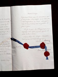 Articolo 12 del Trattato del 1815 tra la Francia e le Coalizioni. Secondo Trattato di Parigi firmato da Armand Emmanuel de Vignerot du Plessis, Duca di Richelieu: il Trattato prevede la cooperazione tra Austria, Regno Unito, Prussia e Russia