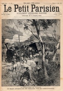 Banditismo in Turchia, un treno attaccato da ladri vicino a Costantinopoli. Incisione in "Le petit Parisien" del 1891. Collezione privata da Anonymous Anonymous