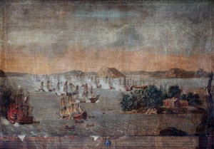 Battaglia di Hogland - Durante la Grande Guerra del Nord, la battaglia navale del 22 luglio 1713 tra Svezia e Russia - La Battaglia di Hogland del 22 luglio 1713 - Dipinto di un artista sconosciuto da Anonymous Anonymous