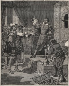 Bernard Palissy (1510-1589), ceramista francese trionfante, rimuove i suoi primi pezzi di smalti dal forno. Incisione del 1880 in "Les arts et metiers illustres" di Adolphe Bitard da Anonymous Anonymous