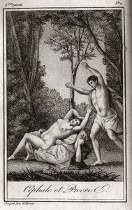 Cefalo e Procri (Cephalus) coppia di amanti. Incisione del 1819 in "Lettres a Emilie sur la mythologie" di Charles Albert Demoustier (1760-1801). Collezione privata. da Anonymous Anonymous