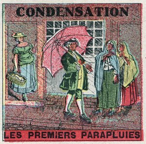 Cambiamenti di stato: condensazione. I primi ombrelli nel XVIII secolo. Illustrazione anonima del 1925. Collezione privata. da Anonymous Anonymous