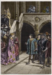 Carlo VIII e Anna di Bretagna - Incontro tra il re Carlo VIII (1470-98) e la regina Anna di Bretagna - incisione da "L