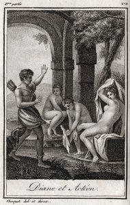 Diana e Atteone. Diana sorpresa nel bagno dal cacciatore Atteone. Incisione del 1819 in 