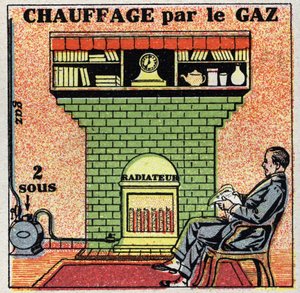 Riscaldamento domestico: riscaldamento a gas. Illustrazione anonima del 1925. Collezione privata. da Anonymous Anonymous