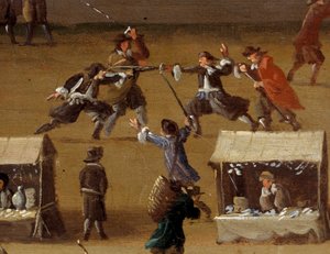 Scena di duello al Pont Neuf a Parigi nel XVII secolo (dettaglio) da Anonymous Anonymous