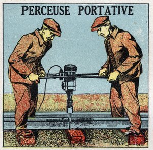 Strumenti elettrici: trapano portatile. Illustrazione anonima del 1925. Collezione privata.