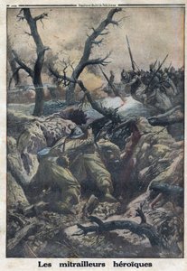 Prima Guerra Mondiale 1914-1918. Mitraglieri francesi che sparano ai militari tedeschi in attacco. In 