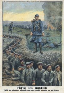Prima Guerra Mondiale 1914-1918. Prigionieri tedeschi in una trincea conquistata dalle truppe dell