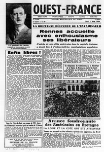 Primo numero di Ouest-France del 7 agosto 1944: La Liberazione nell