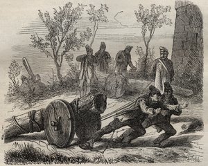 Forzati boscaioli al bagne di Tolone nel XIX secolo. Incisione in "Histoire des bagnes depuis leur création à nos jours" (1877) di Pierre Zaccone (1817-1895) (Colonia Penale). Collezione privata da Anonymous Anonymous