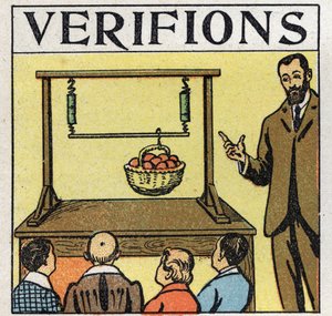 Forze: forze parallele. Cesto di mele sollevato con un palo tenuto da due molle. Illustrazione anonima del 1925. Collezione privata. da Anonymous Anonymous
